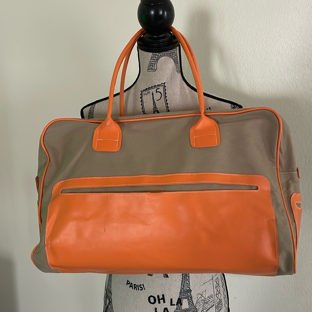 Vintage 90’s Estée Lauder Canvas/Vinyl Travel Duffle-Unisex-Bright Orange & Tan